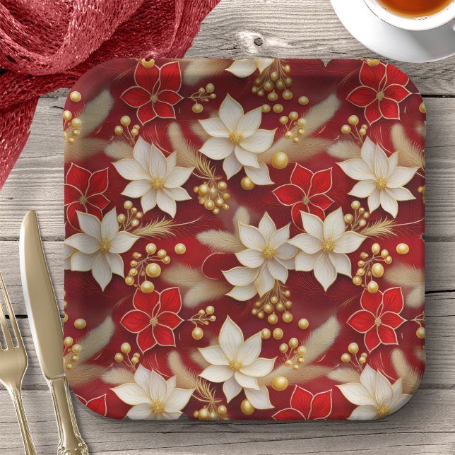 Assiettes En Carton Motif floral blanc rouge Noël #17 ID1009 (Créateur téléchargé)