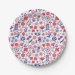 Assiettes En Carton Motif floral bleu et de corail