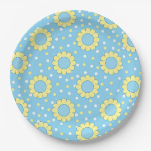 Assiettes En Carton Motif floral bleu et jaune