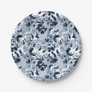 Assiettes En Carton Motif floral bleu marine Pastel