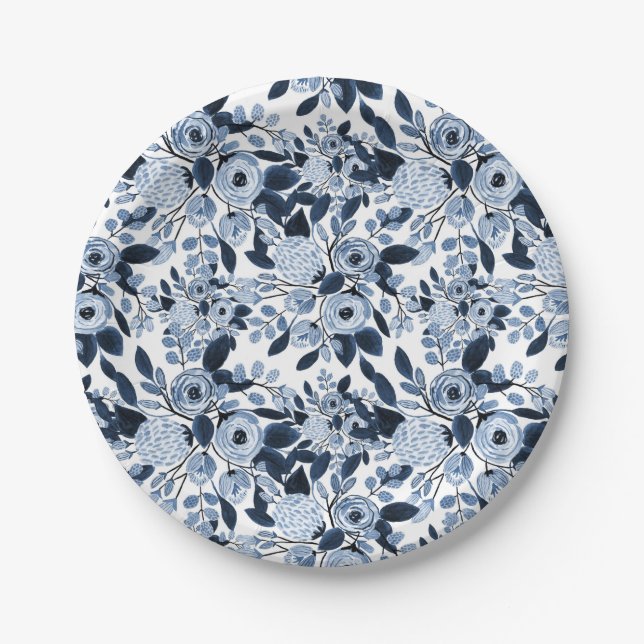 Assiettes En Carton Motif floral bleu marine Pastel (Devant)