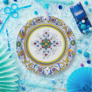 Assiettes En Carton Motif floral complexe italien de Deruta