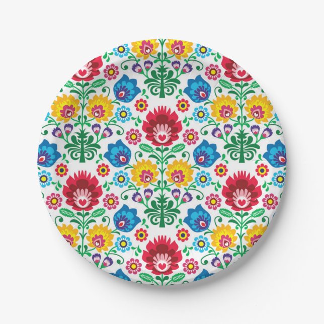 Assiettes En Carton Motif floral d'art populaire de coeur (Devant)