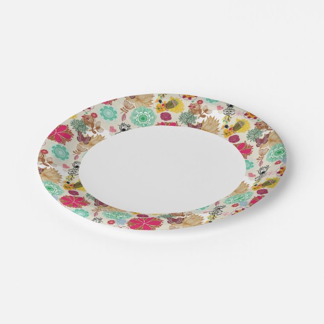 Assiettes En Carton Motif floral de style rétro (Angle)