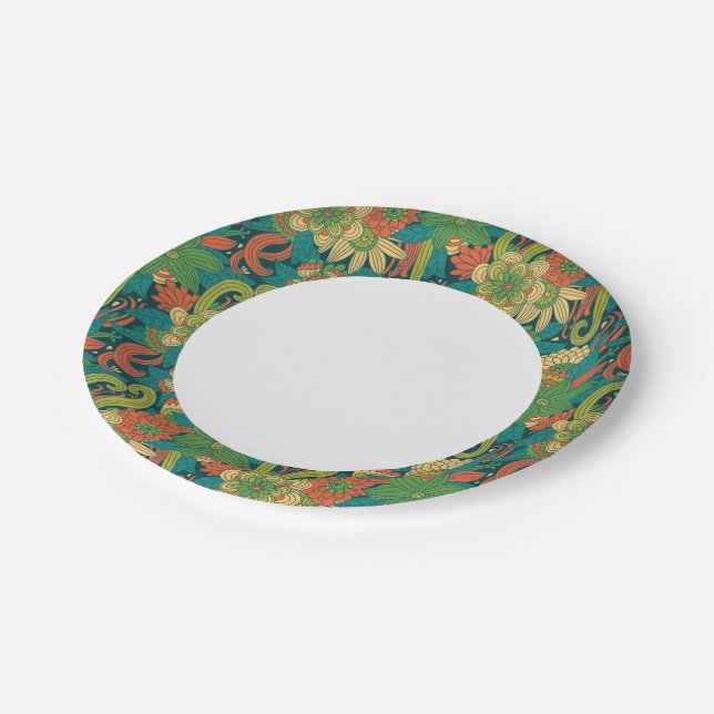 Assiettes En Carton Motif floral d'été (Angle)