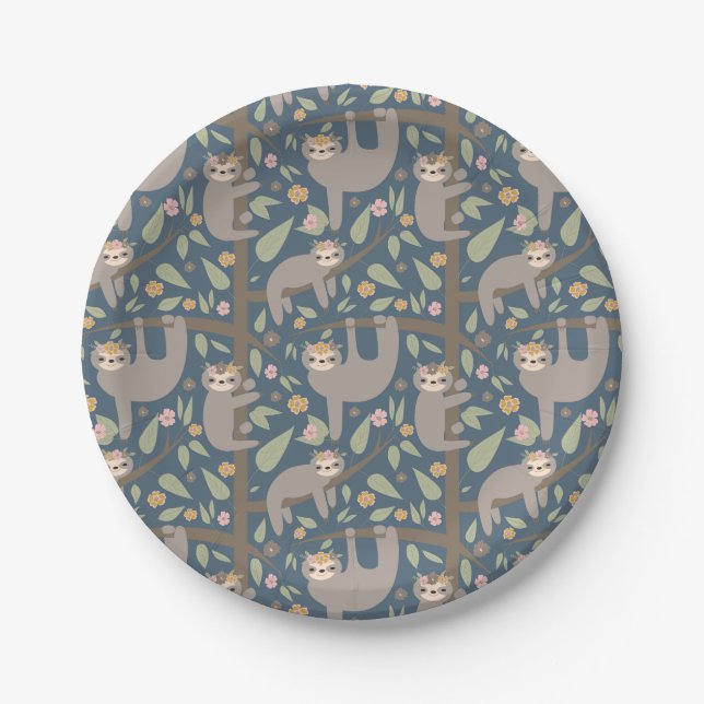 Assiettes En Carton Motif floral mignon de paresse (Devant)