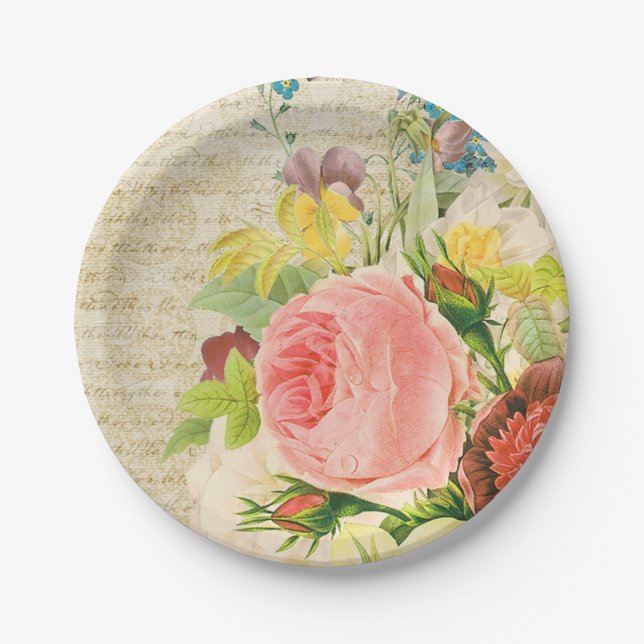Assiettes En Carton Motif floral pastel féminin (Devant)