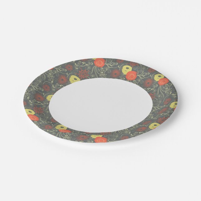 Assiettes En Carton Motif floral rétro (Angle)