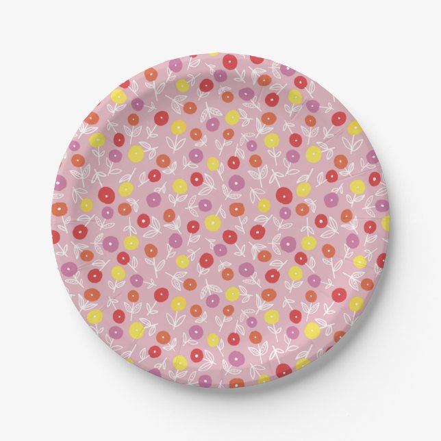 Assiettes En Carton Motif floral rose (Devant)