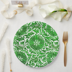 Assiettes En Carton Motif floral vert et blanc