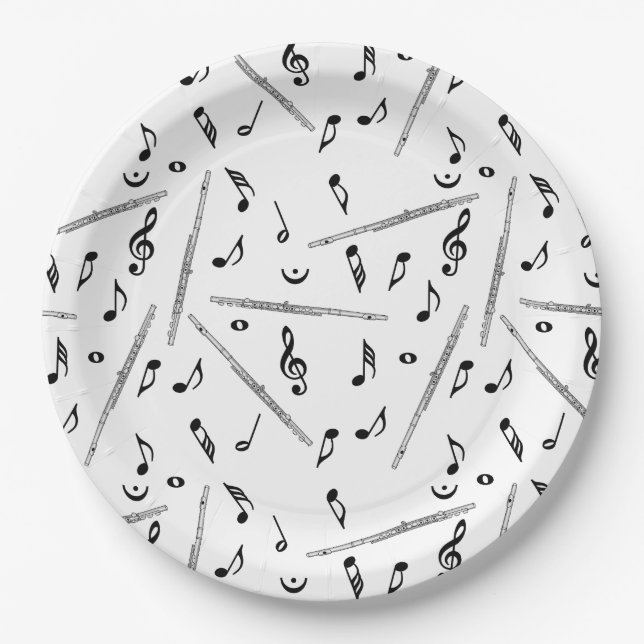 Assiettes En Carton Motif Flute Music Note (Devant)