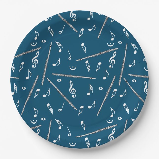 Assiettes En Carton Motif Flute Music Note (Devant)