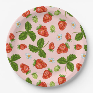 Assiettes En Carton Motif Fraise Fond Rose