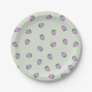 Assiettes En Carton Motif Fraise Violette sur Fond Vert