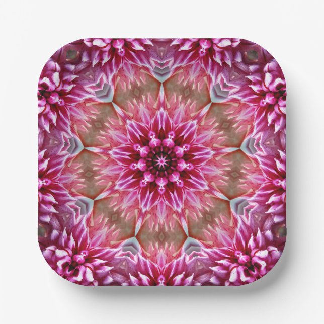 Assiettes En Carton Motif géométrique à fleurs rose Mandala-67545 (Recto)