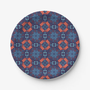 Assiettes En Carton Motif géométrique abstrait avec alternance de roug
