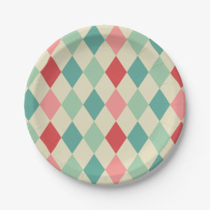 Assiettes En Carton Motif géométrique Arlequin Retro