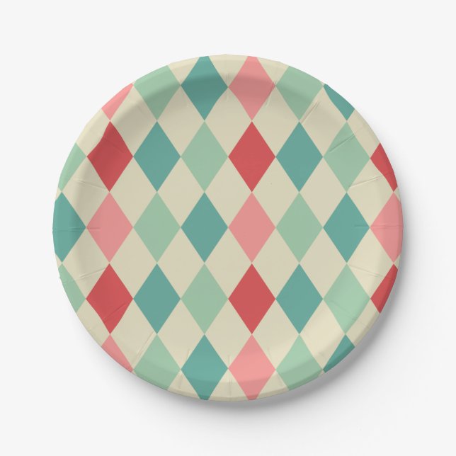 Assiettes En Carton Motif géométrique Arlequin Retro (Devant)