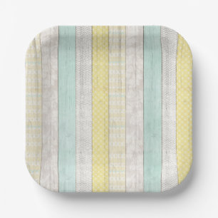 Assiettes En Carton Motif géométrique boho Mint & Yellow Bois rustique