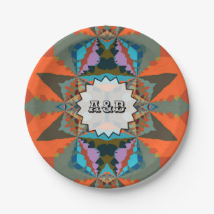 Assiettes En Carton Motif géométrique coloré de l'Ouest du Sud