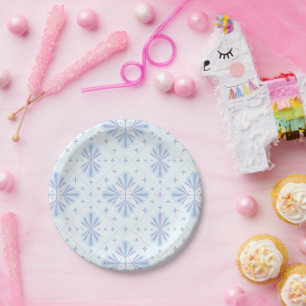 Assiettes En Carton Motif géométrique floral bleu pastel répétitif