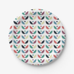 Assiettes En Carton Motif géométrique floral d'art populaire