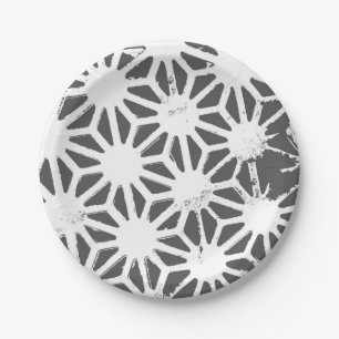 Assiettes En Carton Motif géométrique gris charbon