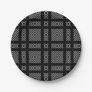 Assiettes En Carton Motif géométrique noir et blanc Ama