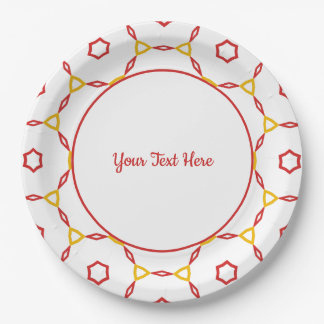Assiettes En Carton Motif géométrique rouge et jaune