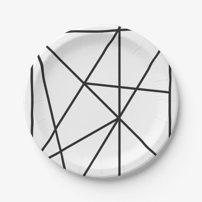 Assiettes En Carton Motif géométrique simple en noir et blanc (Devant)