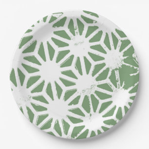 Assiettes En Carton Motif géométrique vert et blanc olive