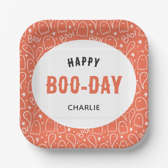 Assiettes En Carton Motif Ghosts mignon Happy 'Boo Day' Personnalisé (Recto)