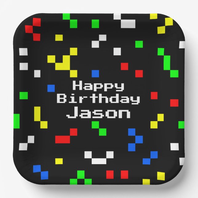Assiettes En Carton Motif graphique de jeu vidéo 8 bits rétro (Recto)