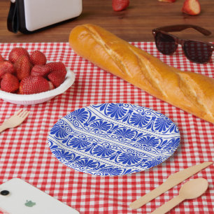 Assiettes En Carton Motif grec méditerranéen bleu