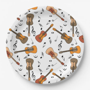 Assiettes En Carton Motif Guitare Music Notes