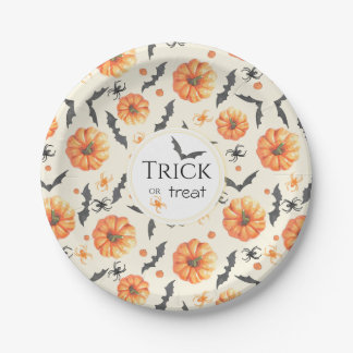 Assiettes En Carton Motif Halloween aquarelle Trick or Treat