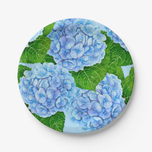 Assiettes En Carton Motif hydrangée bleu