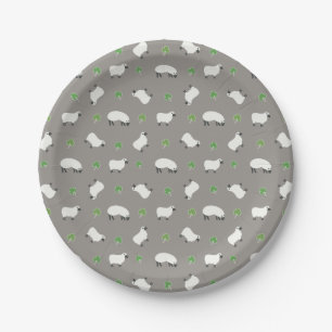 Assiettes En Carton Motif irlandais de shamrock et de moutons