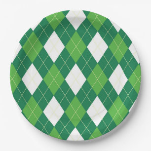 Assiettes En Carton Motif Jacquard, vert et blanc
