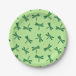Assiettes En Carton Motif japonais de libellules, Jade vert clair