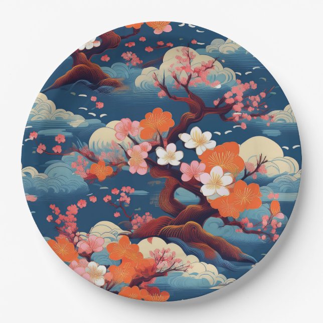 Assiettes En Carton Motif japonais Kimono (Devant)