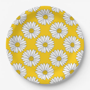 Assiettes En Carton Motif jaune 2 de marguerite blanche