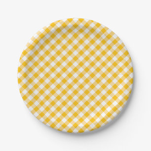 Assiettes En Carton Motif jaune de contrôle de guingan
