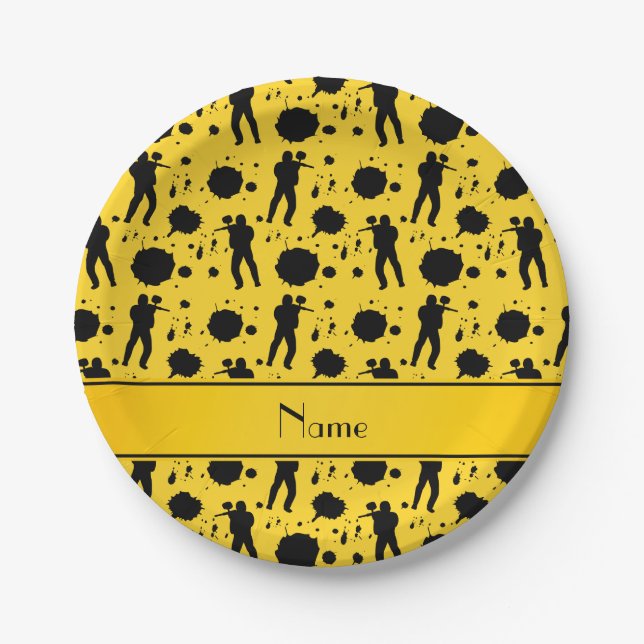 Assiettes En Carton Motif jaune nommé personnalisé de paintball (Devant)