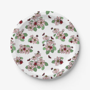 Assiettes En Carton Motif Ladybugs et marguerites roses