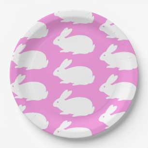 Assiettes En Carton Motif lapin blanc sur rose