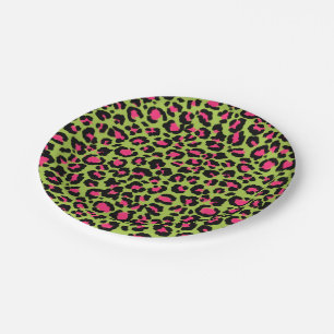 Assiettes En Carton Motif léopard en framboise sur Lime Green