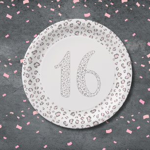 Assiettes En Carton Motif léopard rose sweet sixteen