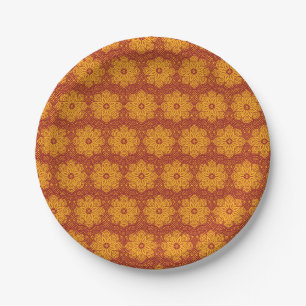 Assiettes En Carton Motif mandala jaune et rouge royal
