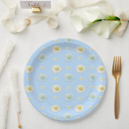 Assiettes En Carton Motif marguerrier sur arrière - plan bleu clair